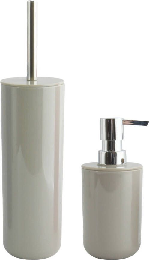 Spirella MSV Toiletborstel in houder 38 cm zeeppompje set Moods kunststof beige Badkameraccessoireset
