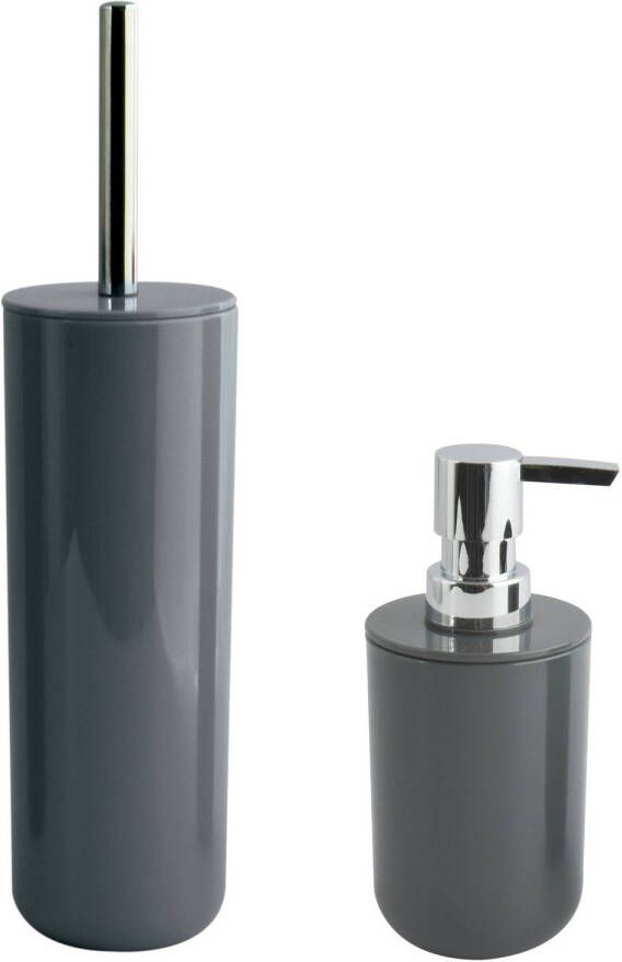 Spirella MSV Toiletborstel in houder 38 cm zeeppompje set Moods kunststof donkergrijs Badkameraccessoireset
