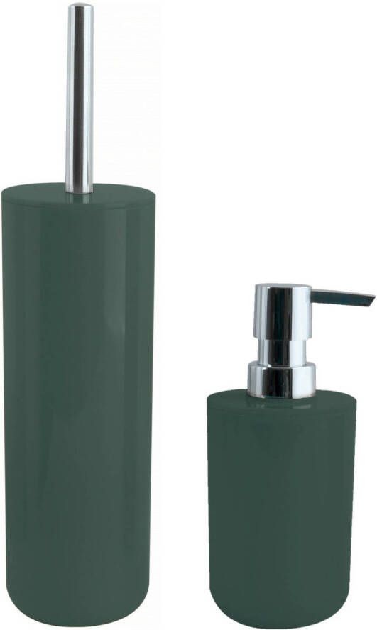 Spirella MSV Toiletborstel in houder 38 cm zeeppompje set Moods kunststof donkergroen Badkameraccessoireset