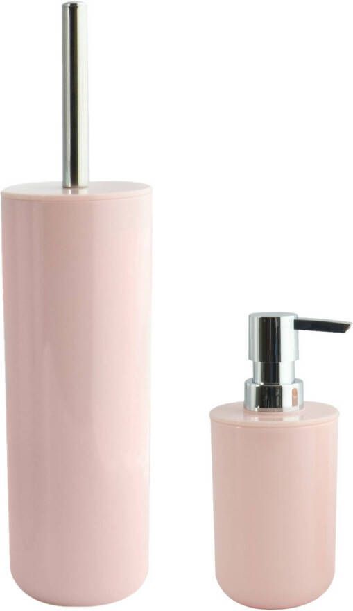 Spirella MSV Toiletborstel in houder 38 cm zeeppompje set Moods kunststof lichtroze Badkameraccessoireset