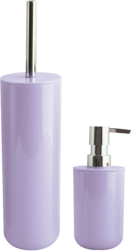 Spirella MSV Toiletborstel in houder 38 cm zeeppompje set Moods kunststof lila paars Badkameraccessoireset