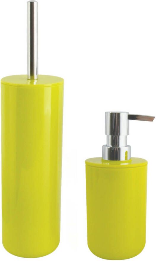 Spirella MSV Toiletborstel in houder 38 cm zeeppompje set Moods kunststof lime appel groen Badkameraccessoireset