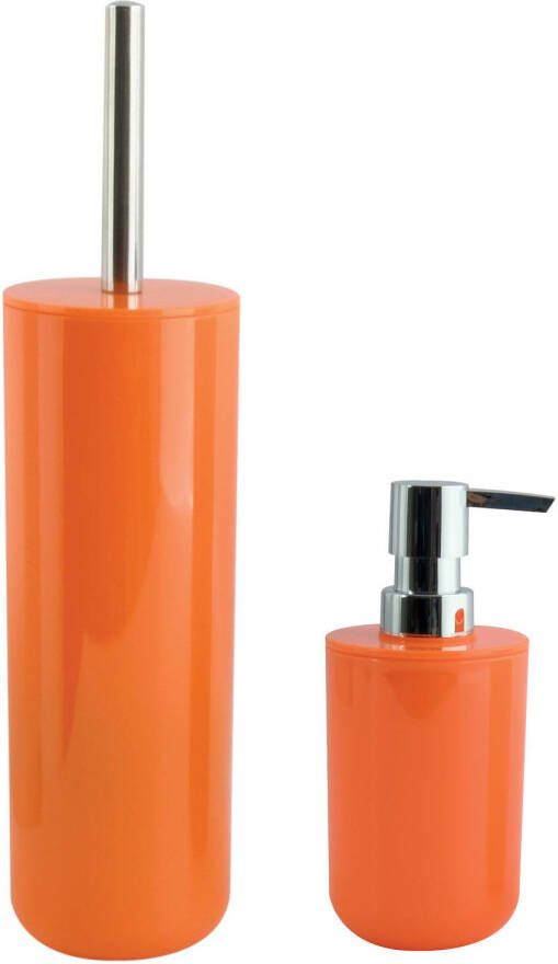 Spirella MSV Toiletborstel in houder 38 cm zeeppompje set Moods kunststof oranje Badkameraccessoireset