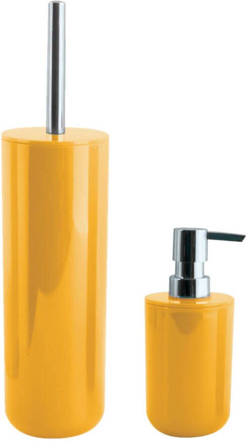 Spirella MSV Toiletborstel in houder 38 cm zeeppompje set Moods kunststof saffraan geel Badkameraccessoireset