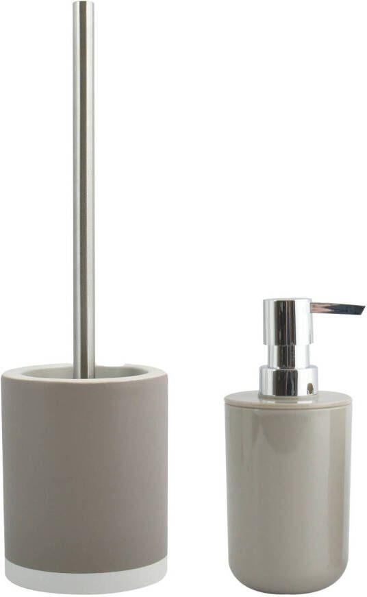Spirella MSV Toiletborstel in houder 38 cm zeeppompje set Moods polyresin kunststof beige Badkameraccessoireset