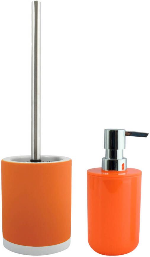Spirella MSV Toiletborstel in houder 38 cm zeeppompje set Moods polyresin kunststof oranje Badkameraccessoireset