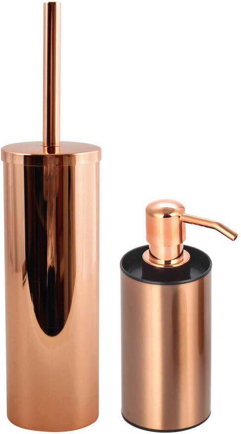 Spirella MSV Toiletborstel in houder 40 cm zeeppompje 250 ml badkamer set Doha kunststof RVS koper Badkameraccessoireset