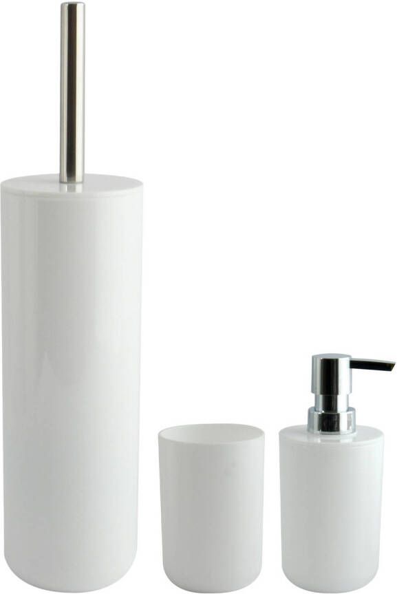 Spirella MSV Badkameraccessoire Moods toiletborstel in houder beker zeeppompje wit kunststof Badkameraccessoireset