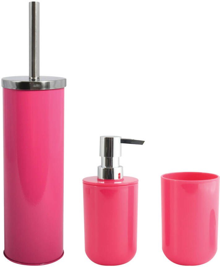 Spirella MSV Toiletborstel in houder beker zeeppompje badkamer set Moods metaal kunststof fuchsia roze Badkameraccessoirese