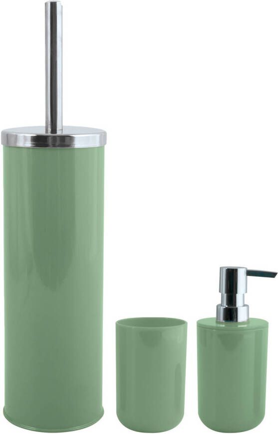Spirella MSV Toiletborstel in houder beker zeeppompje badkamer set Moods metaal kunststof groen Badkameraccessoireset