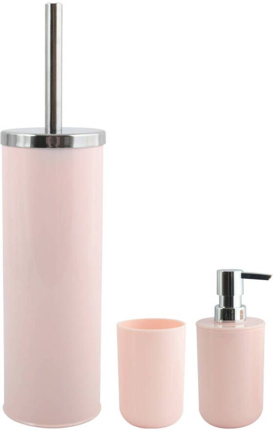 Spirella MSV Toiletborstel in houder beker zeeppompje badkamer set Moods metaal kunststof lichtroze Badkameraccessoireset