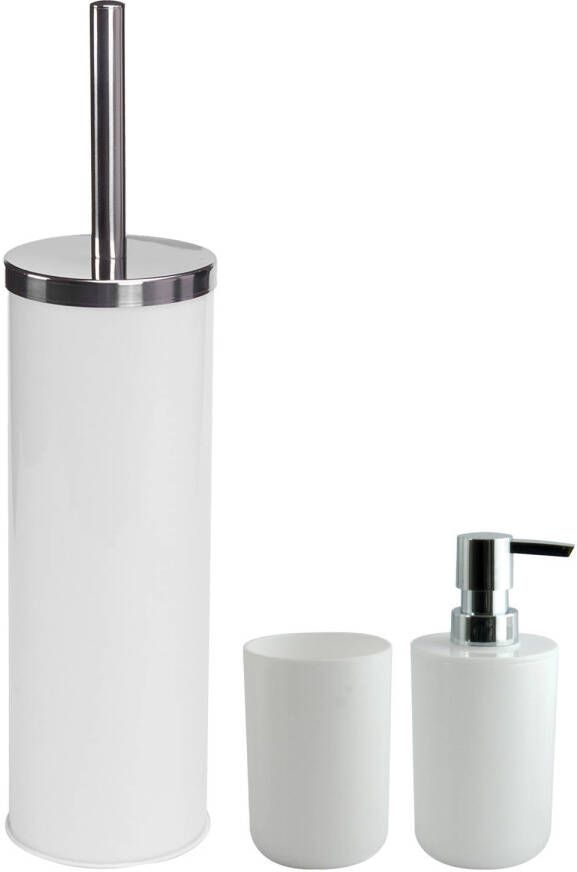 Spirella MSV Toiletborstel in houder beker zeeppompje badkamer set Moods metaal kunststof wit Badkameraccessoireset