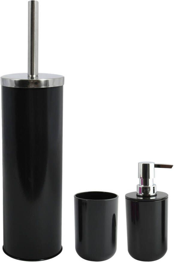 Spirella MSV Toiletborstel in houder beker zeeppompje badkamer set Moods metaal kunststof zwart Badkameraccessoireset
