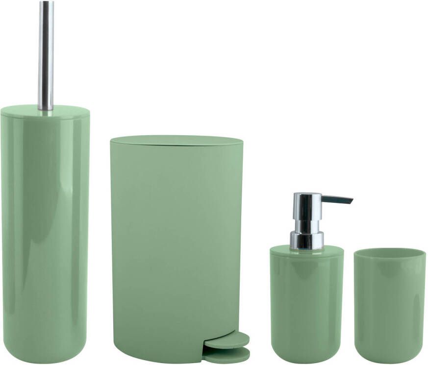 Spirella MSV Toiletborstel in houder beker zeeppompje pedaalemmer set Moods kunststof groen Badkameraccessoireset