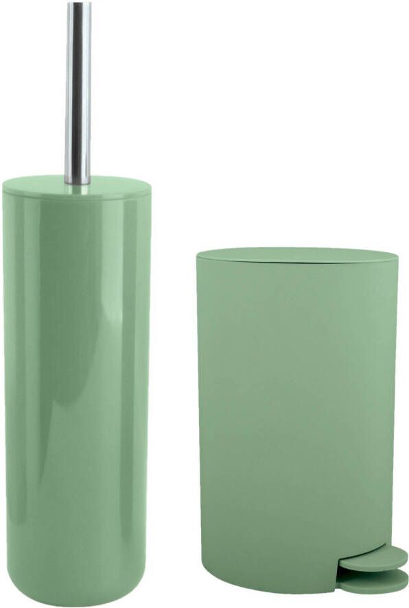 Spirella MSV Toiletborstel in houder pedaalemmer set Moods kunststof groen Badkameraccessoireset
