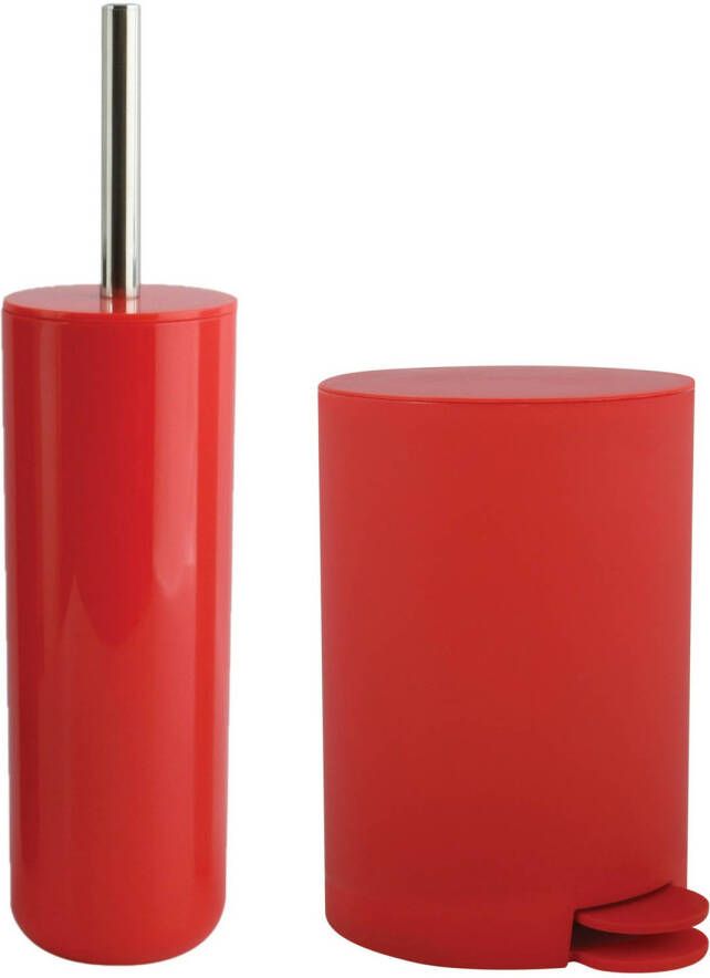 Spirella MSV Toiletborstel in houder pedaalemmer set Moods kunststof rood Badkameraccessoireset