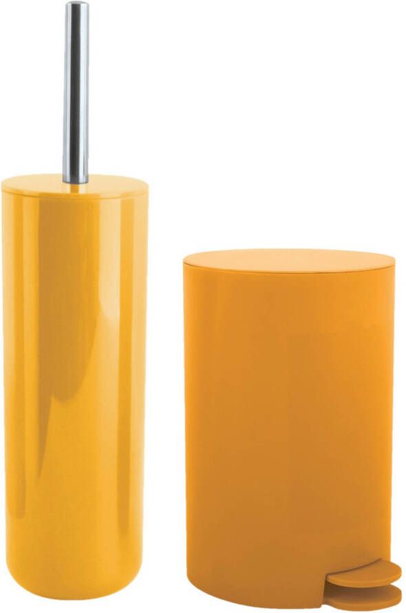 Spirella MSV Toiletborstel in houder pedaalemmer set Moods kunststof saffraan geel Badkameraccessoireset