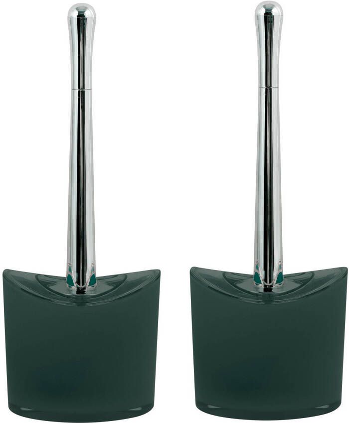 Spirella MSV Toiletborstel in houder wc- 2x -borstel Aveiro PS kunststof rvs donkergroen zilver 37 x 14 cm Toiletborstels