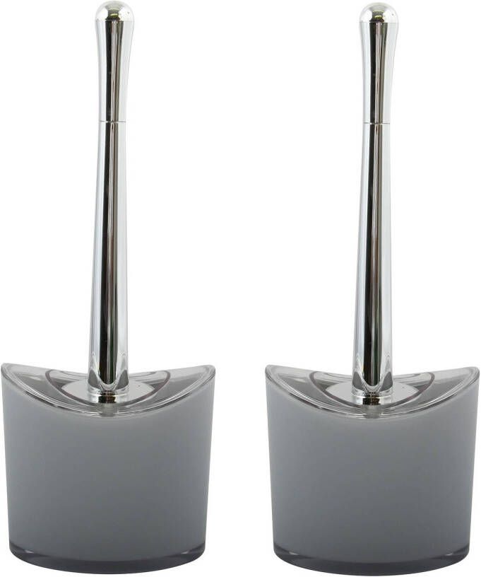 Spirella MSV Toiletborstel in houder wc- 2x -borstel Aveiro PS kunststof rvs lichtgrijs zilver 37 x 14 cm Toiletborstels