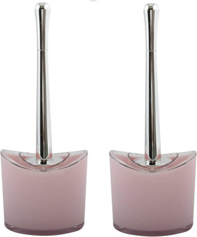 Spirella MSV Toiletborstel in houder wc- 2x -borstel Aveiro PS kunststof rvs lichtroze zilver 37 x 14 cm Toiletborstels