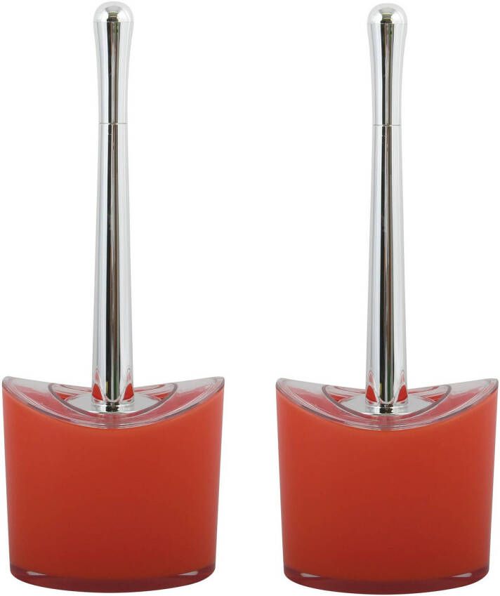 Spirella MSV Toiletborstel in houder wc- 2x -borstel Aveiro PS kunststof rvs rood zilver 37 x 14 cm Toiletborstels