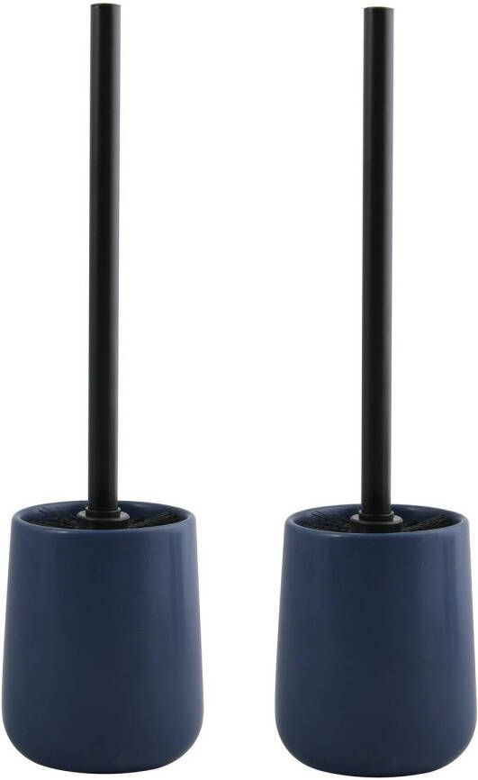 Spirella MSV Toiletborstel in houder wc 2x borstel Malmo keramiek rvs donkerblauw zwart 39 x 10 cm Toiletborstels