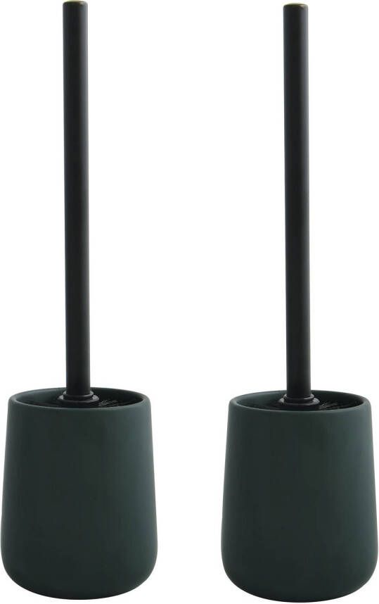Spirella MSV Toiletborstel in houder wc 2x borstel Malmo keramiek rvs donkergroen zwart 39 x 10 cm Toiletborstels