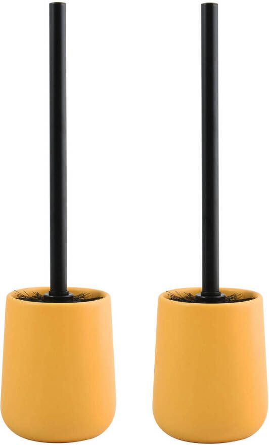 Spirella MSV Toiletborstel in houder wc 2x borstel Malmo keramiek rvs geel zwart 39 x 10 cm Toiletborstels