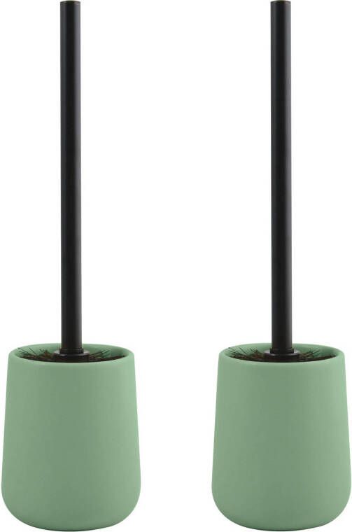 Spirella MSV Toiletborstel in houder wc 2x borstel Malmo keramiek rvs groen zwart 39 x 10 cm Toiletborstels