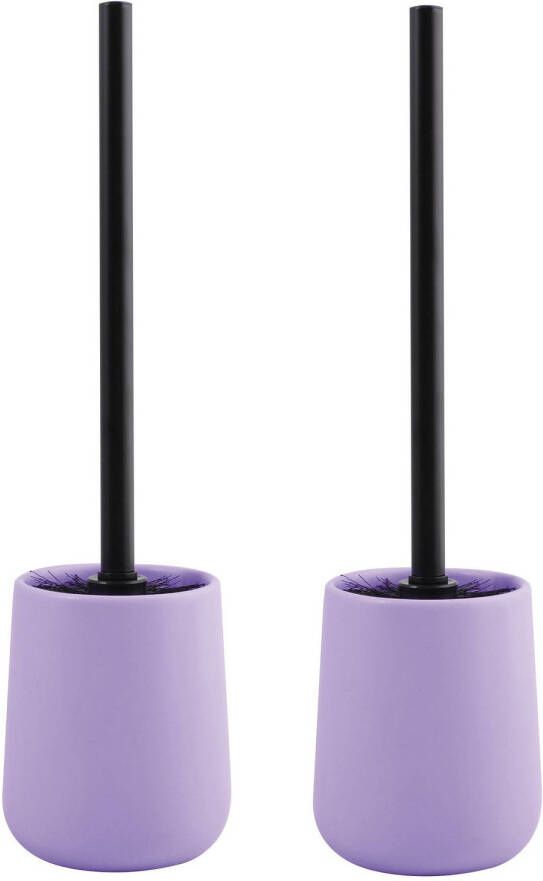 Spirella MSV Toiletborstel in houder wc 2x borstel Malmo keramiek rvs lila paars zwart 39 x 10 cm Toiletborstels