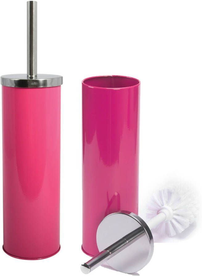 Spirella MSV Toiletborstel in houder wc-borstel 2x metaal fuchsia roze 38 cm Toiletborstels