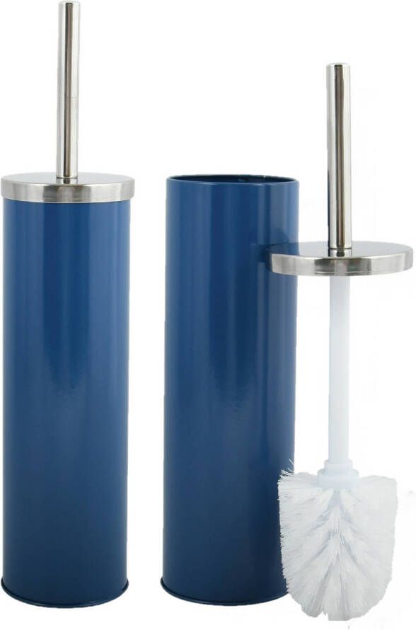 Spirella MSV Toiletborstel in houder wc-borstel 2x metaal marine blauw 38 cm Toiletborstels