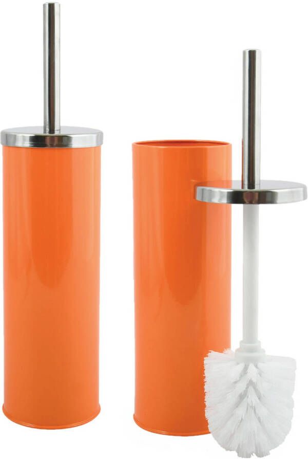 Spirella MSV Toiletborstel in houder wc-borstel 2x metaal oranje 38 cm Toiletborstels
