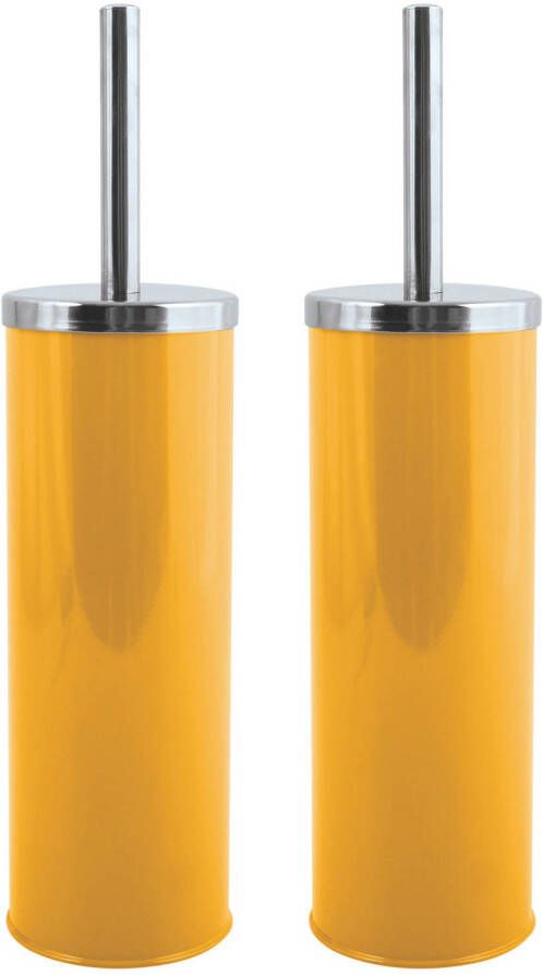 Spirella MSV Toiletborstel in houder wc-borstel 2x metaal saffraan geel 38 cm Toiletborstels