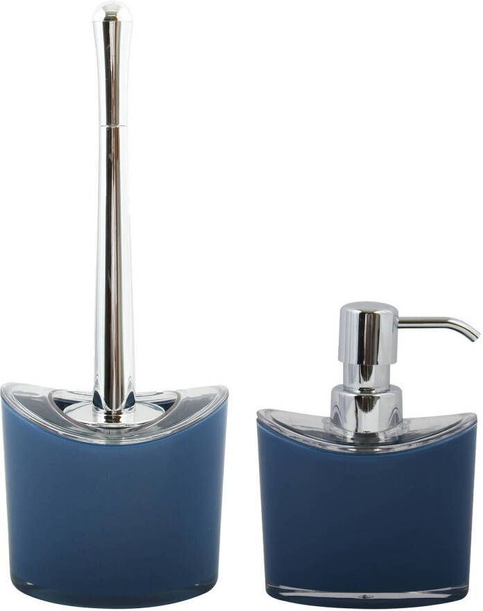 Spirella MSV Toiletborstel in houder zeeppompje badkamer set Aveiro kunststof donkerblauw Badkameraccessoireset