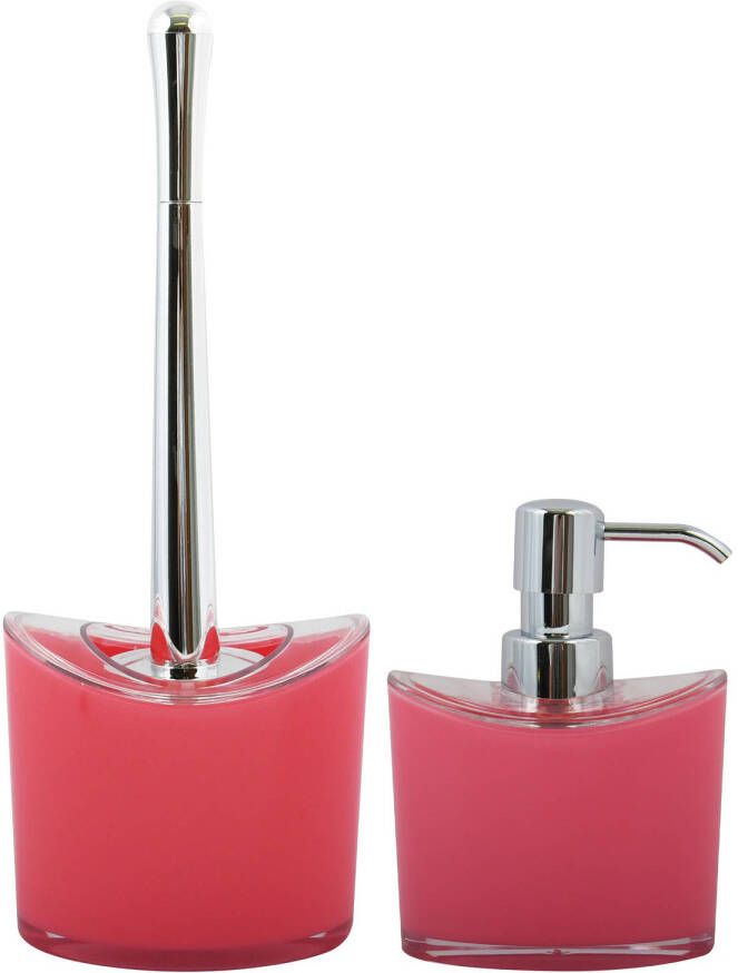 Spirella MSV Toiletborstel in houder zeeppompje badkamer set Aveiro kunststof fuchsia roze Badkameraccessoireset