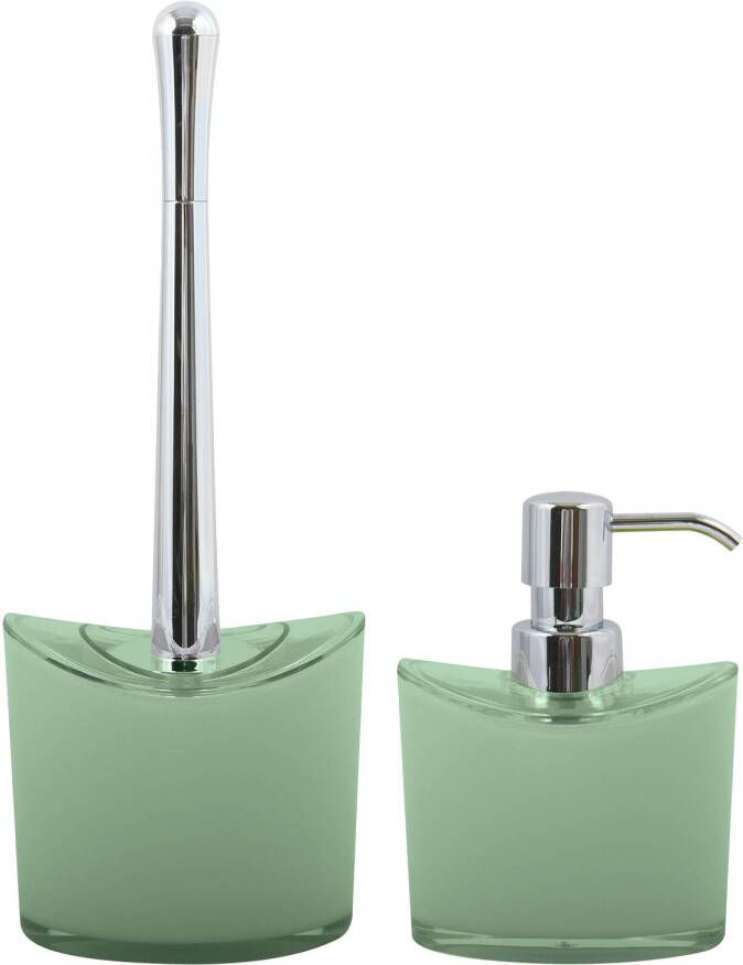 Spirella MSV Toiletborstel in houder zeeppompje badkamer set Aveiro kunststof groen Badkameraccessoireset