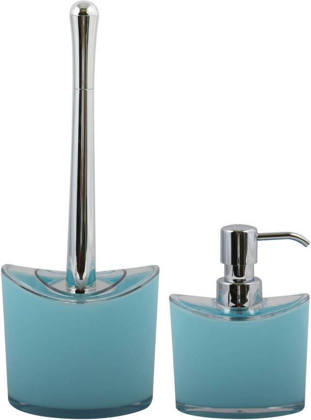 Spirella MSV Toiletborstel in houder zeeppompje badkamer set Aveiro kunststof lichtblauw Badkameraccessoireset