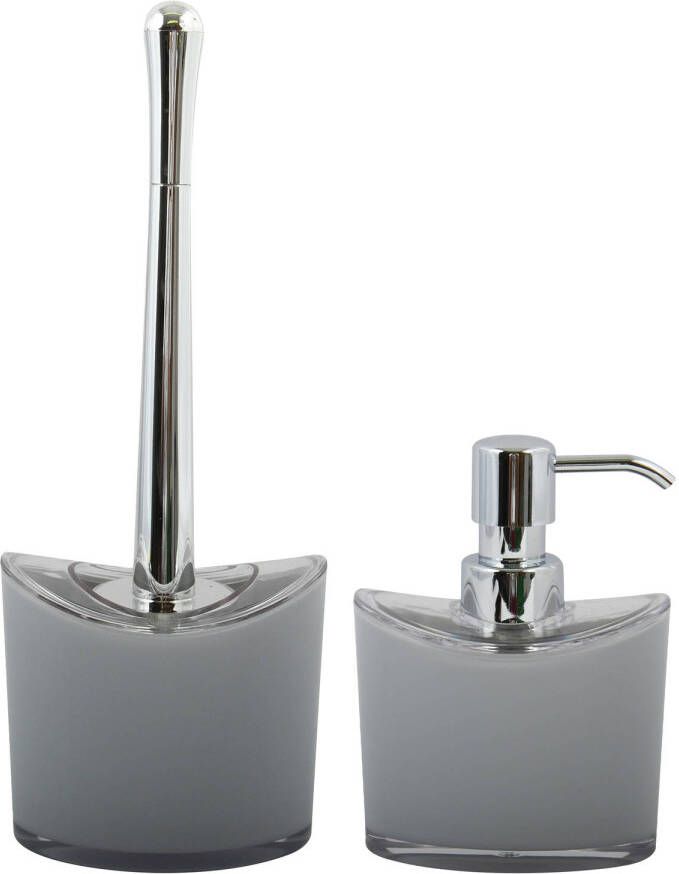 Spirella MSV Toiletborstel in houder zeeppompje badkamer set Aveiro kunststof lichtgrijs Badkameraccessoireset