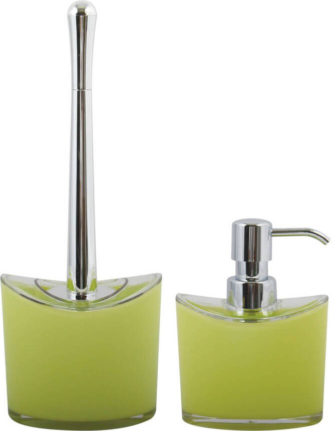 Spirella MSV Toiletborstel in houder zeeppompje badkamer set Aveiro kunststof lime groen Badkameraccessoireset