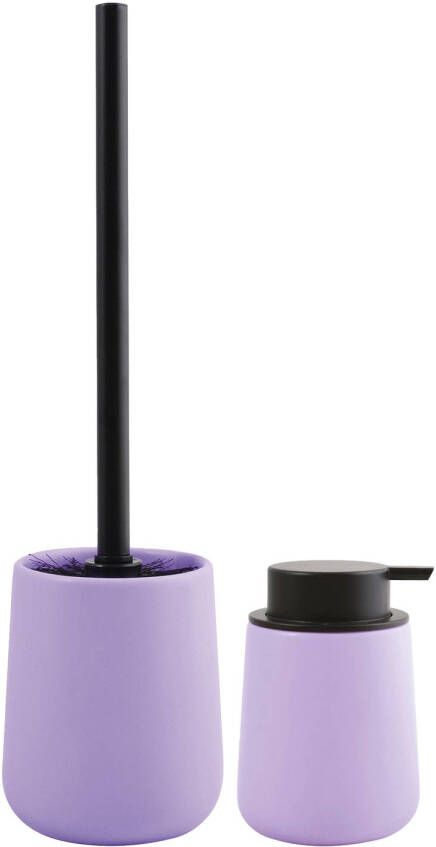 Spirella MSV Toiletborstel in houder zeeppompje badkamer set Malmo keramiek lila paars Badkameraccessoireset