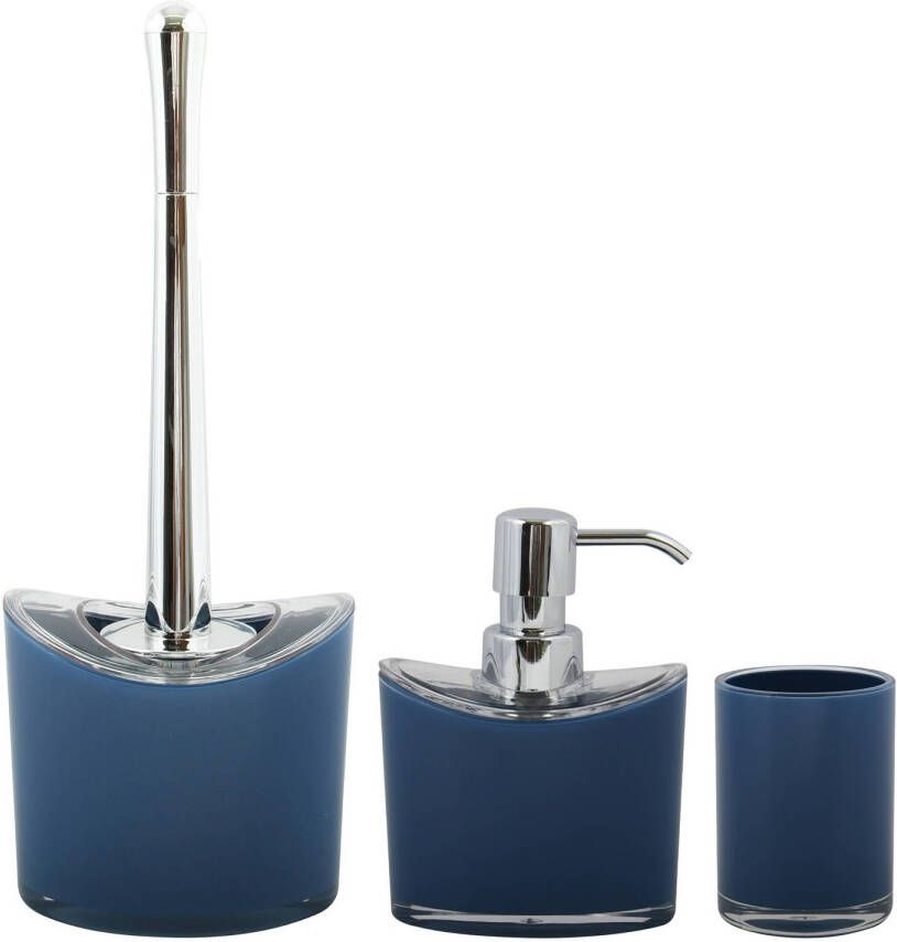 Spirella MSV Toiletborstel in houder zeeppompje beker badkamer set Aveiro kunststof donkerblauw Badkameraccessoireset