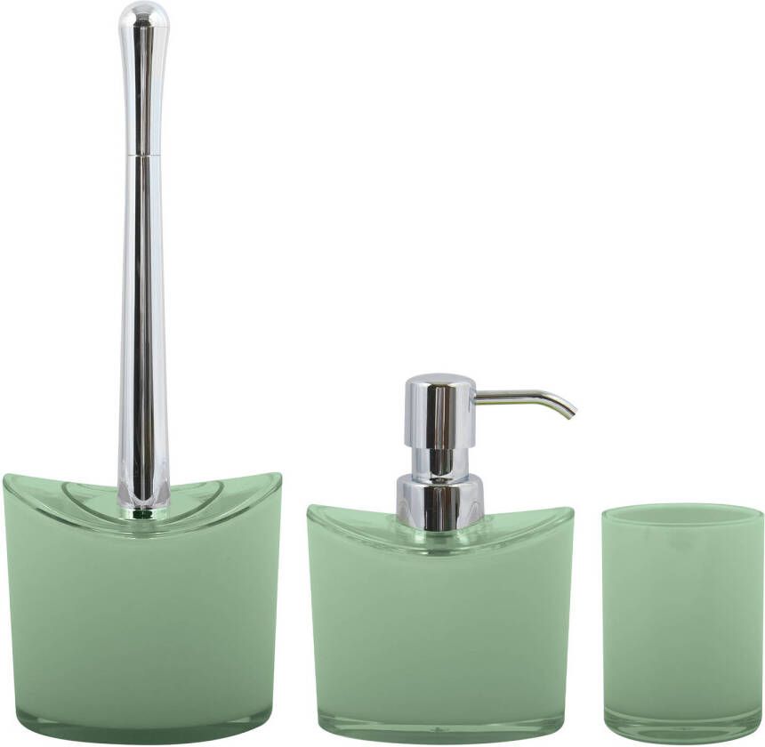 Spirella MSV Toiletborstel in houder zeeppompje beker badkamer set Aveiro kunststof groen Badkameraccessoireset