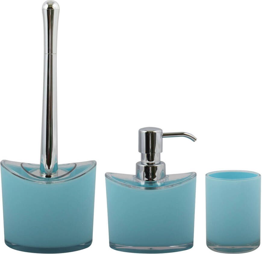 Spirella MSV Toiletborstel in houder zeeppompje beker badkamer set Aveiro kunststof lichtblauw Badkameraccessoireset