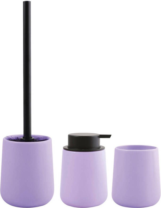 Spirella MSV Toiletborstel in houder zeeppompje beker badkamer set Malmo keramiek lila paars Badkameraccessoireset