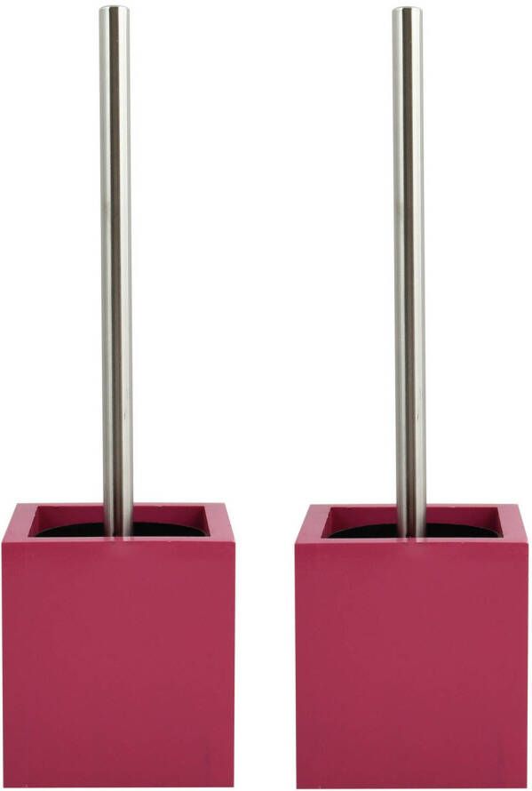 Spirella MSV Toiletborstel MDF houder rvs wc-borstel 2x fuchsia roze 37 cm Toiletborstels