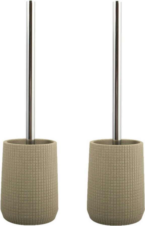 Spirella MSV Toilet wc-borstel houder 2x kunststeen metaal taupe 35 cm Toiletborstels