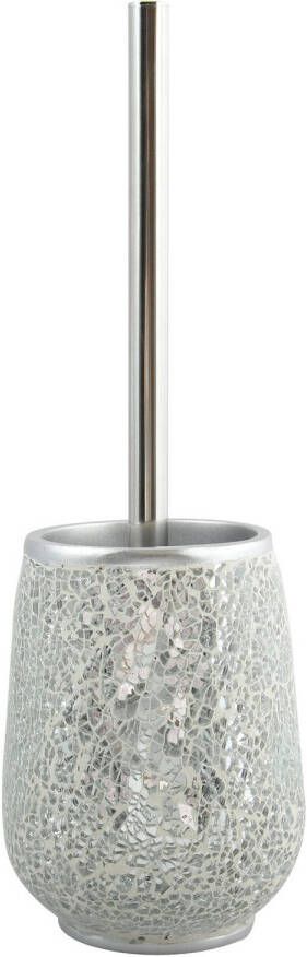 Spirella MSV Toilet wc-borstel houder Scarlett kunststeen zilver 36 cm Toiletborstels