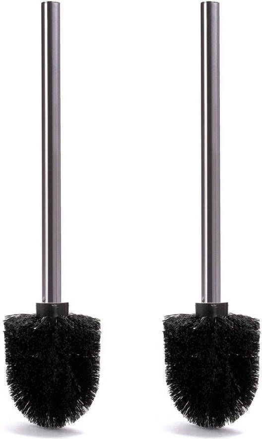 Spirella MSV WC Toiletborstel los model 2x zwarte kunststof borstel RVS steel D8 x 32 cm Toiletborstels