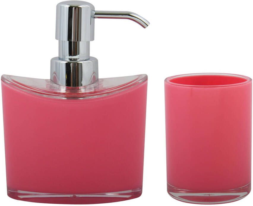 Spirella MSV Zeeppompje en drink tandenborstel beker badkamer set Aveiro kunststof fuchsia roze Badkameraccessoireset